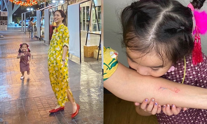 "ต่าย ชุติมา" สักชื่อ "น้องพิพิม" ไว้ที่แขน ลูกสาวน่ารักจูบให้กำลังใจแม่