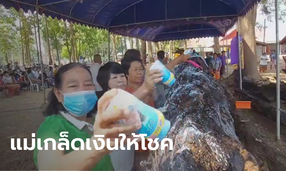 แห่ขอหวยต้นตะเคียน หลังงวดก่อนเลขผุดวันครู ถูกเลขท้าย 2 ตัวตรงยกหมู่บ้าน