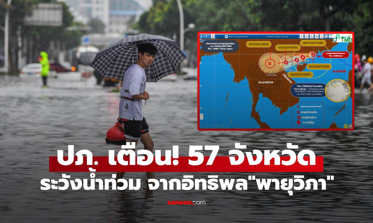 ปภ. เตือน! 57 จังหวัด เฝ้าระวังน้ำท่วม จากอิทธิพล \