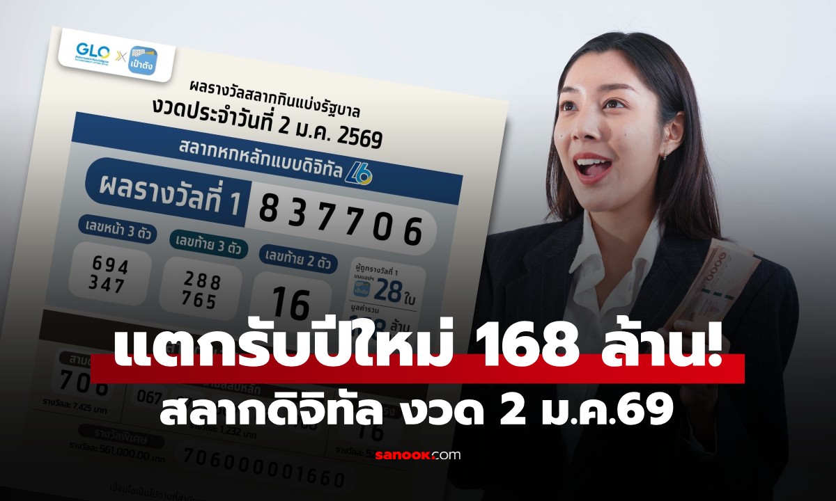 แตก 168 ล้าน! สลากดิจิทัล งวด 2 ม.ค.69 มีเศรษฐีใหม่รวยเละคนเดียว 54 ล้าน!!!
