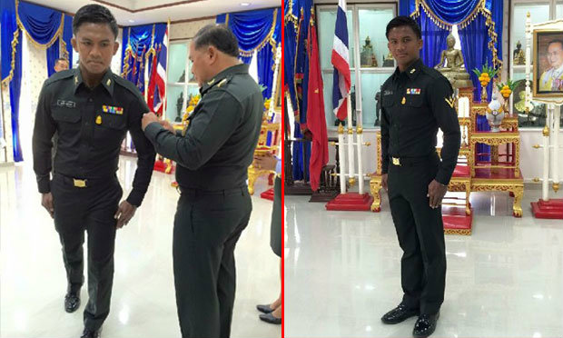 “บัวขาว” ติดยศสิบตรี รองบังคับหมู่ฯ รร.การกําลังสํารอง ค่ายธนะรัชต์