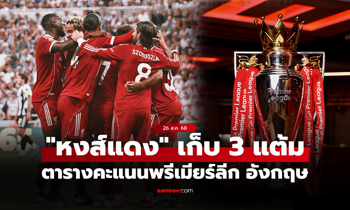 ตารางคะแนนพรีเมียร์ลีกอังกฤษ ฤดูกาล 2025-26 ประจำวันที่ 26 ส.ค. 68