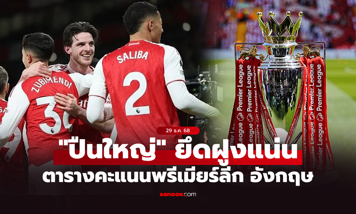ตารางคะแนนพรีเมียร์ลีกอังกฤษ ฤดูกาล 2025-26 ประจำวันที่ 29 ธ.ค. 68